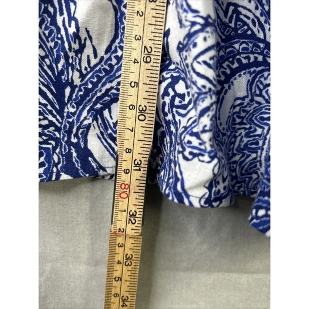 Jones New York Large Blue White Paisley Linen Blend‎ Tiered Midi Skirt